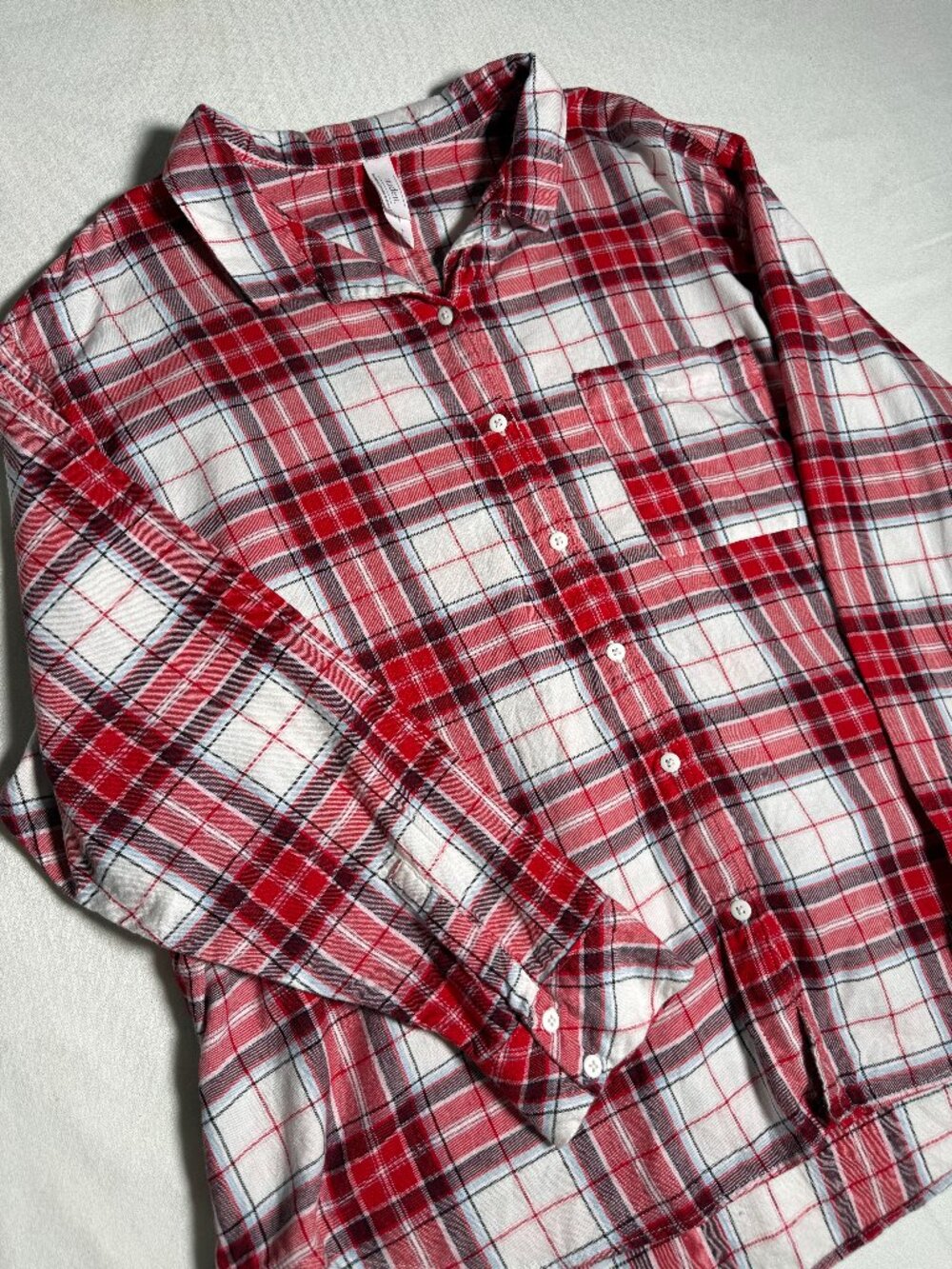 Auden Sleepwear Red, White, Black Plaid Top Women's XL Button-up Soft Flannel